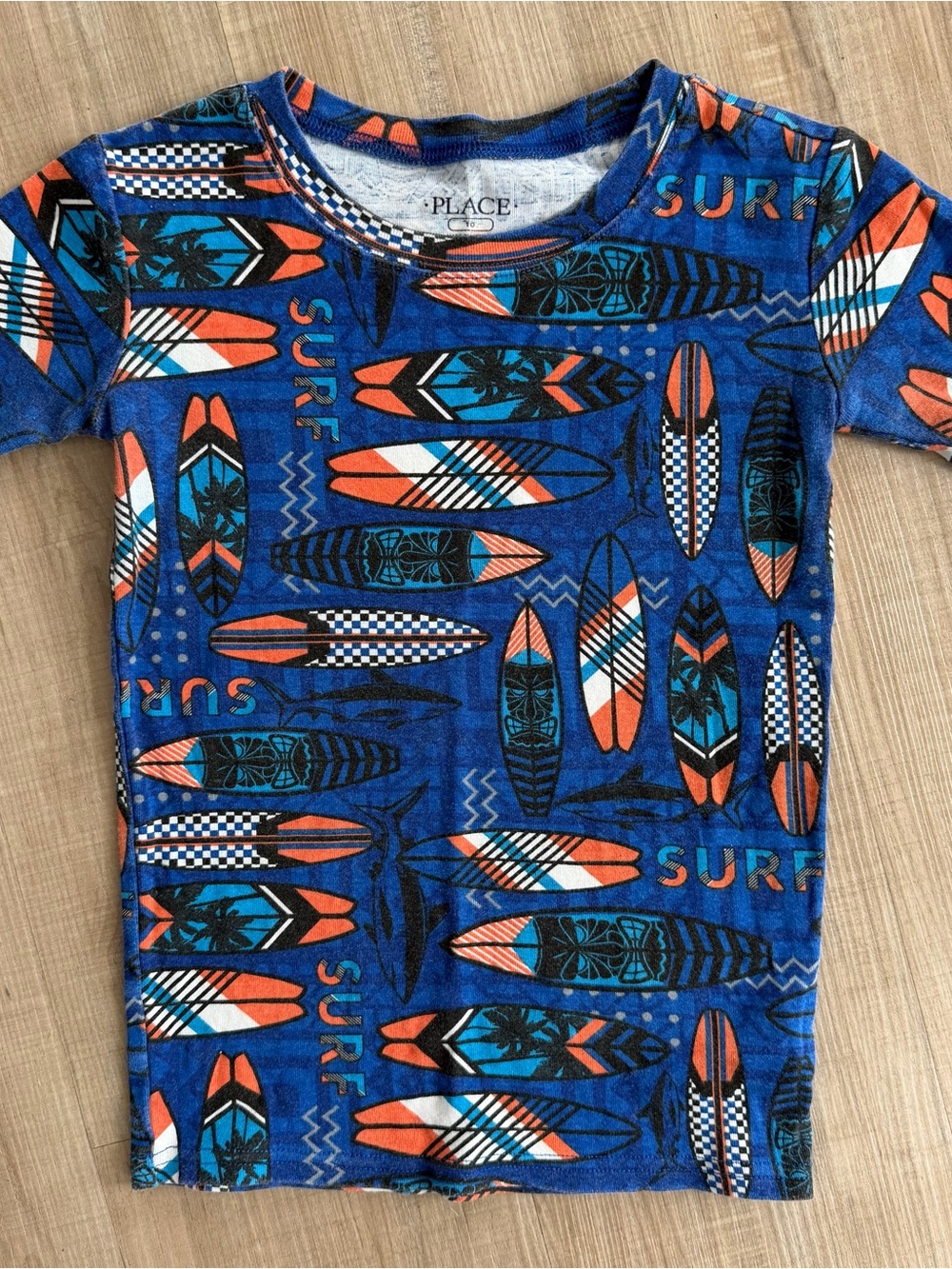 The Children's Place Blue Surfboard Print Rashguard with Orange Accents